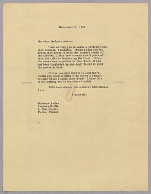 [Letter from Mrs. Daniel W. Kempner to Madame Andre, December 3, 1953]