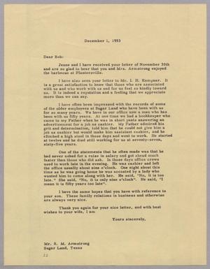 [Letter from Daniel W. Kempner to R. M. Armstrong, December 1, 1953]