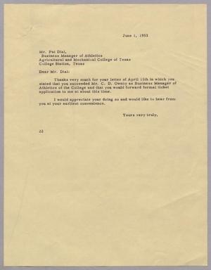 Primary view of object titled '[Letter from Daniel W. Kempner to Pat Dial, June 1, 1953]'.