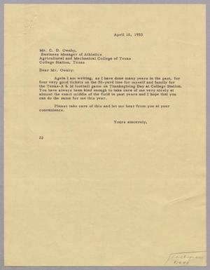 [Letter from Daniel W. Kempner to C. D. Ownby, April 10, 1953]
