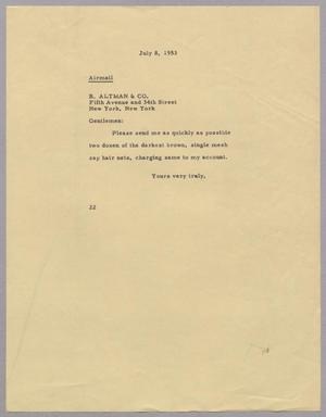 [Letter from Daniel W. Kempner to B. Altman & Co. , July 8, 1953]