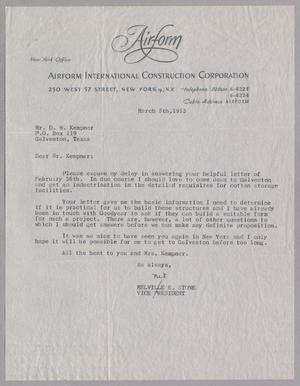 [Letter from Melville E. Stone to Daniel W. Kempner, March 5, 1953]
