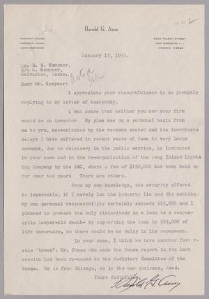 [Letter from Harold G. Aron to Daniel W. Kempner, January 17, 1953]