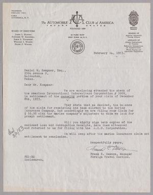 [Letter from Frank E. Dawson to Daniel W. Kempner, February 24, 1953]