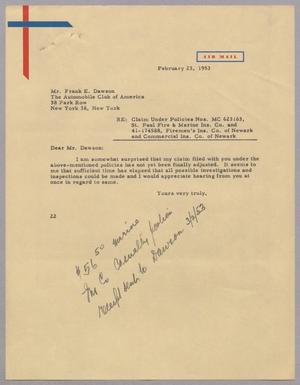 [Letter from Daniel W. Kempner to Frank E. Dawson, February 23, 1953]