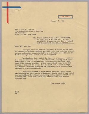 [Letter from Daniel W. Kempner to Frank E. Dawson, January 7, 1953]