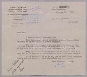 Primary view of object titled '[Letter from Pierre Chardine to Daniel W. Kempner, January 3, 1953]'.