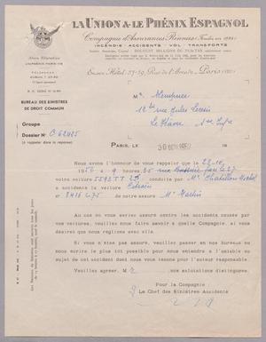 Primary view of object titled '[Letter from La Union & Le Phenix Espagnol to Daniel W. Kempner, October 30, 1952]'.