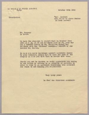 [Letter from La Union & Le Phenix Espagnol to Daniel W. Kempner, October 30, 1952, Copy 2]