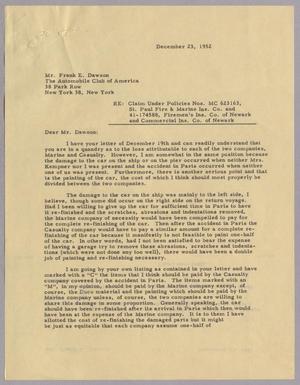 [Letter from D. W. Kempner to Frank E. Dawson, December 23, 1952]