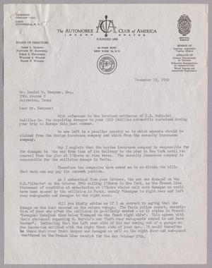 [Letter from Frank E. Dawson to Daniel W. Kempner, December 19, 1952]