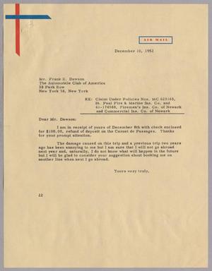 [Letter from Daniel W. Kempner to Frank E. Dawson, December 10, 1952]