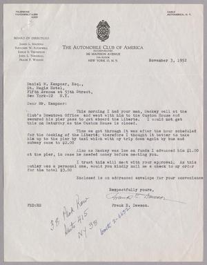 [Letter from Frank E. Dawson to Daniel W. Kempner, November 3, 1952]