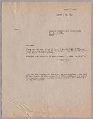 [Letter to the American International Underwriters, August 12, 1952]