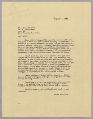 [Letter from Daneil W. Kempner to Rosa Anspach, August 12, 1953]