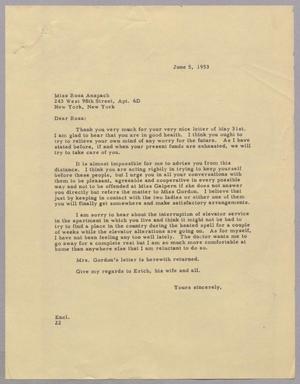 [Letter from Daniel W. Kempner to Rosa Anspach, June 5, 1953]