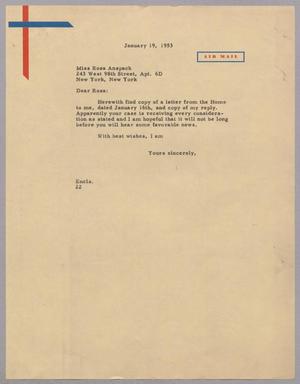 [Letter from Daniel W. Kempner to Rosa Anspach, January 19, 1953