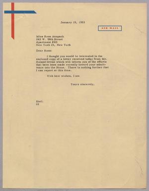Primary view of object titled '[Letter from Daniel W. Kempner to Rosa Anspach, January 15, 1953]'.