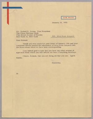 [Letter from Daniel W. Kempner to Roland C. Irvine, January 15, 1953]