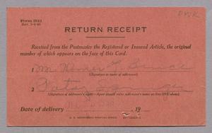 [Return Receipt Card for D. W. Kempner, December 23, 1953]