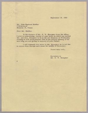 [Letter from Lorraine H. Haglund to John Hepburn Blaffer, September 19, 1953]