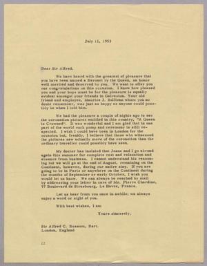 [Letter from D. W. Kempner to Alfred C. Bossom, July 11, 1953]