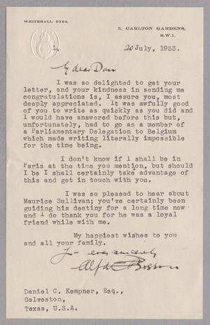 [Letter from Alfred C. Bossom to Daniel W. Kempner, July 20, 1953]