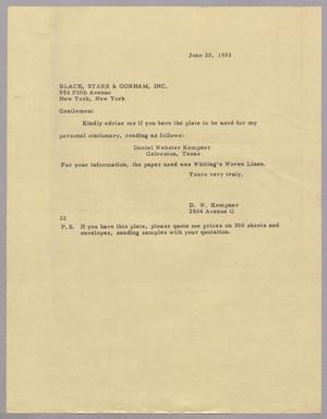 [Letter from Daniel W. Kempner to Black Starr & Gorham, Inc., June 20, 1953]
