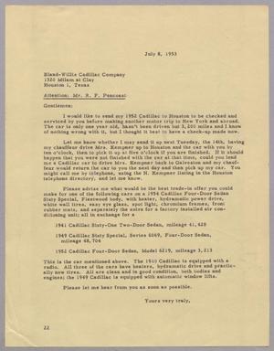 [Letter from Daniel W. Kempner to Bland-Willis Cadillac Company, July 8, 1953]