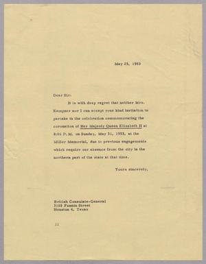 [Letter from Daniel W. Kempner to the British Consulate-General, May 25, 1953]