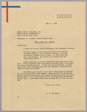[Letter from Daniel W. Kempner to Black, Starr & Gorham, Inc., May 11, 1953]