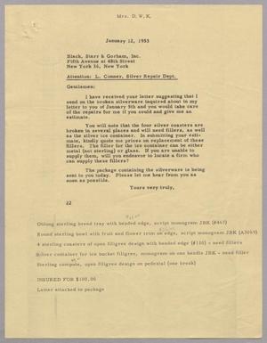 [Letter from Mrs. Daniel W. Kempner to Black, Starr & Gorham, Inc. January 12, 1953]