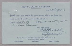 [Card from Black, Starr & Gorham, March 17, 1953]