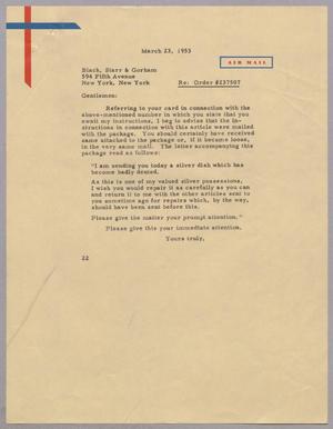 [Letter from Daniel W. Kempner to Black, Starr & Gorham, March 23, 1953]