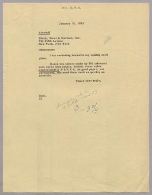 [Letter from Mrs. Daniel W. Kempner to Black, Starr & Gorham, Inc., January 19, 1953]