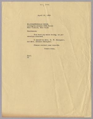[Letter from Jeane B. Kempner to Bloomingdale Bros., April 10, 1953]