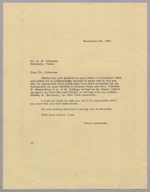 [Letter from Daniel W. Kempner S. D. Coleman, November 24, 1953]