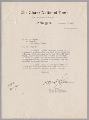 [Letter from Walter H. Wightman to Daniel W. Kempner, November 16, 1953]