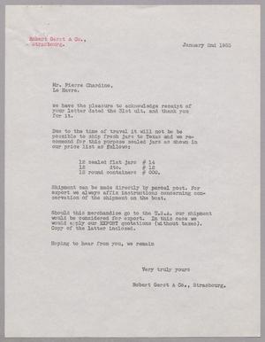 [Letter from Robert Gerst & Co. to Pierre Chardine, January 2, 1953, Copy]