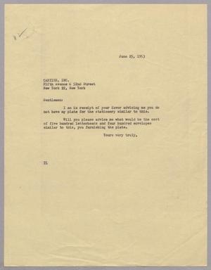 [Letter from Daniel W. Kempner to Cartier Inc., June 25, 1953]