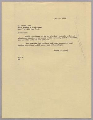 [Letter from Daniel W. Kempner to Cartier Inc., June 11, 1953]
