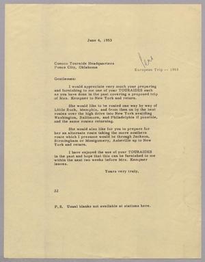 [Letter from Daniel W. Kempner to Conoco Touraide Headquarters, June 4, 1953]