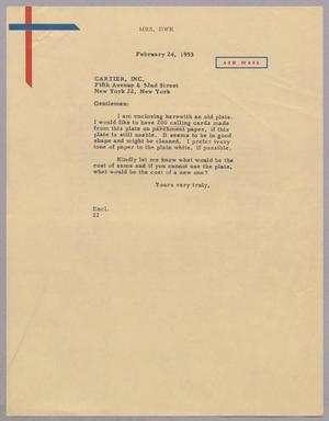 [Letter from Mrs. Daniel W. Kempner to Cartier, Inc., February 24, 1953]