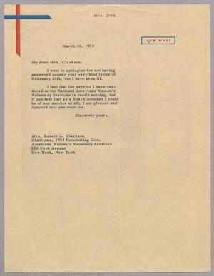 [Letter from Mrs. Daniel W. Kempner to Mrs. Robert L. Clarkson, March 10, 1953]