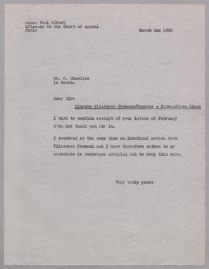 [Letter from James Paul Govare to P. Chardine, March 2, 1953, Translation, Copy]