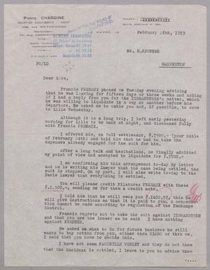 [Letter from Pierre Chardine to the H. Kempner firm, February 26, 1953]