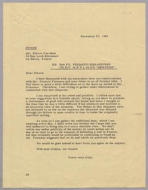 [Letter from Daniel W. Kempner to Pierre Chardine, December 27, 1952]