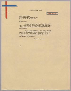 [Letter from Daniel W. Kempner to Cartier, Inc., February 24, 1953]