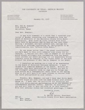 [Letter from D. Bailey Calvin to Jeane Kempner, January 29, 1953]