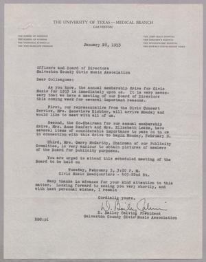 Primary view of object titled '[Letter from the Galveston County Civic Music Association, January 28, 1953]'.